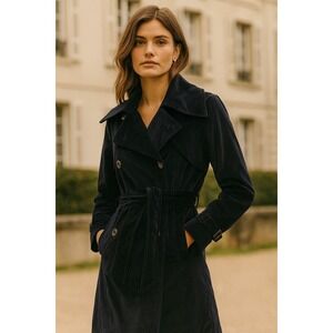 RARE RVCA XS Navy Velvet Trench Coat Double Breasted Belted Jacket PM Tenore Lux